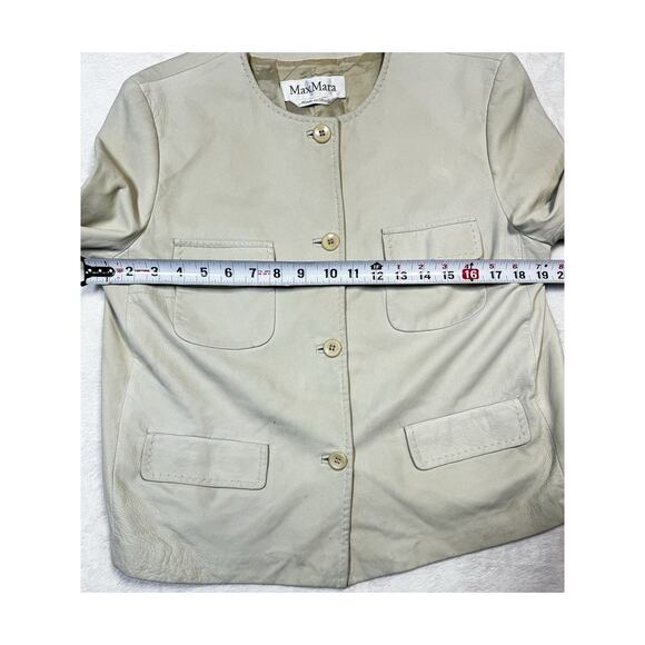 Max Mara Studio Beige Leather Jacket Quiet Luxury Minimalist Sz 10 Made In Italy - Picture 6 of 10